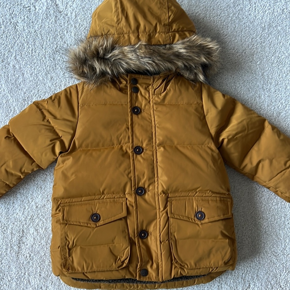 New! Unisex Zara Kids Down Hooded Puffer Parka Coat - mustard yellow - 2-3 years